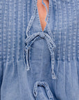 Denim Pleated Bow Tie Top
