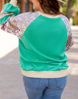 Sky Blue Plus Size Plaid Floral Patchwork Raglan Sleeve Sweatshirt