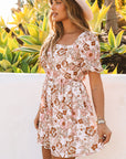 Sloan Floral Print Bow Knot Backless Square Neck Mini Dress