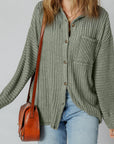 Thermal Ribbed Button-Up Drop Shoulder Textured Shacket