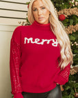 Christmas Merry Sequin Sleeve Turtleneck Sweater