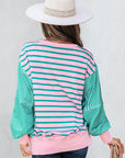 Stripe Colorblock Patchwork Side Slit Sweatshirt