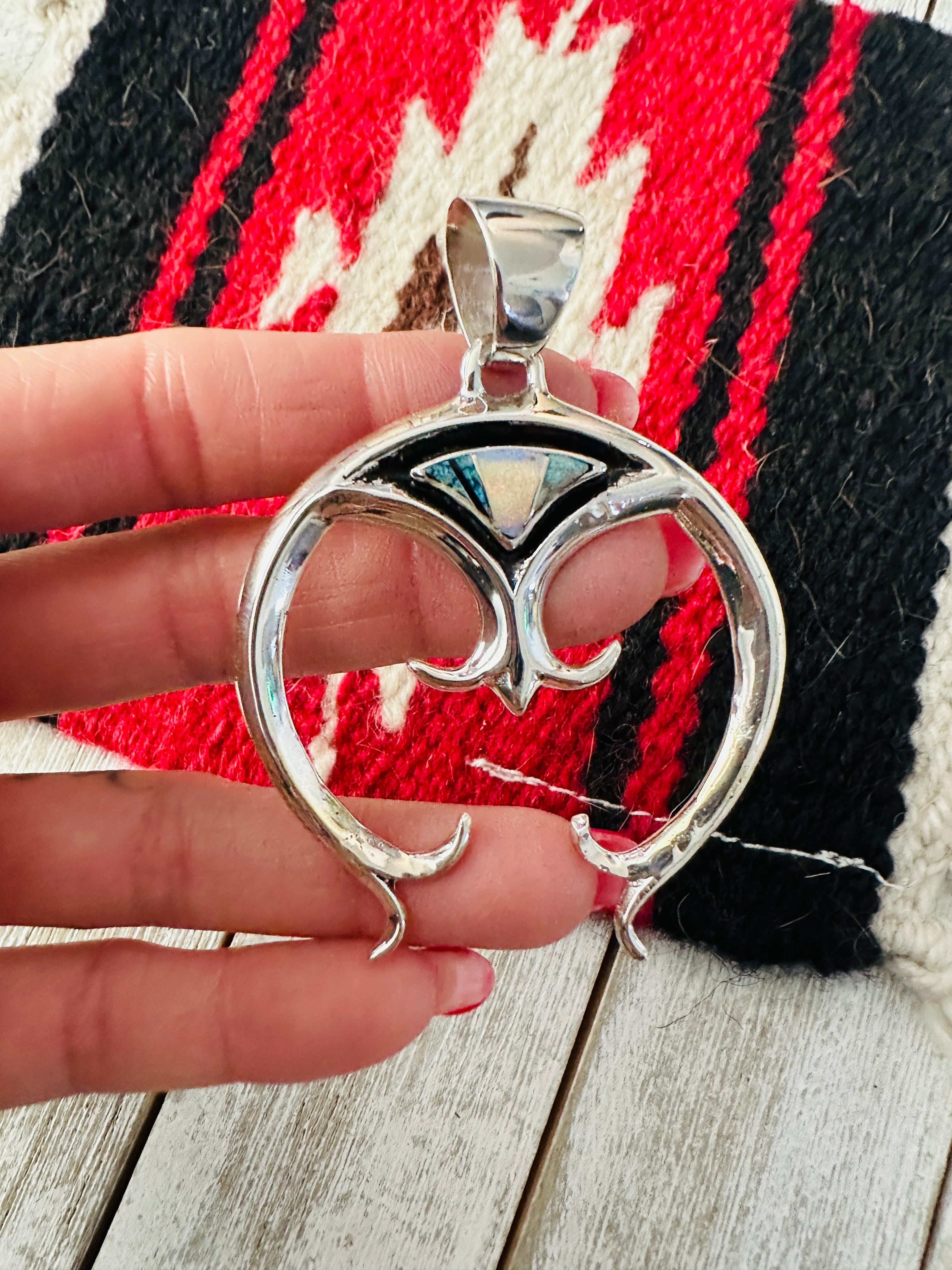 Navajo Sterling Silver & Opal Inlay Naja Pendant