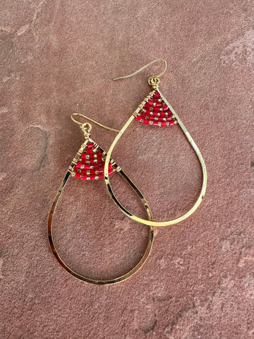 "Boho Shimmer Red Beaded Earrings | 14K Gold Plated Handmade Jewelry"