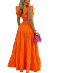 Solid Color Strappy Top Flared Skirt Set