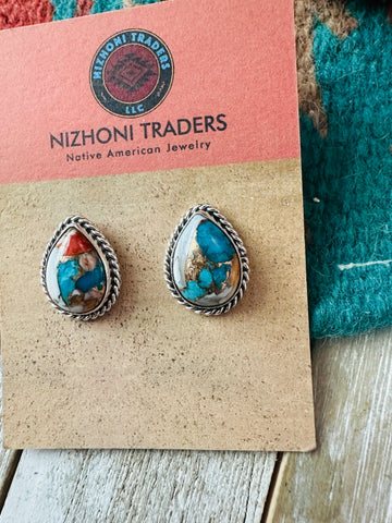 Navajo Sterling Silver & Spice Teardrop Stud Earrings