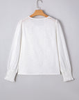 Solid Eyelet Embroidered Long Sleeve Blouse