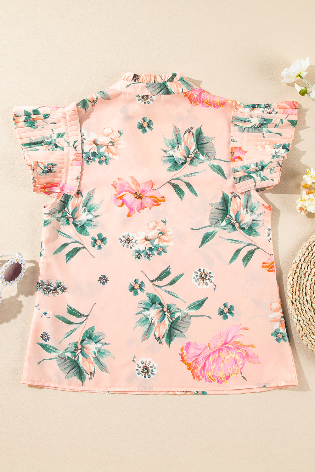 Kori Frilled V Neck Pleated Sleeve Blouse