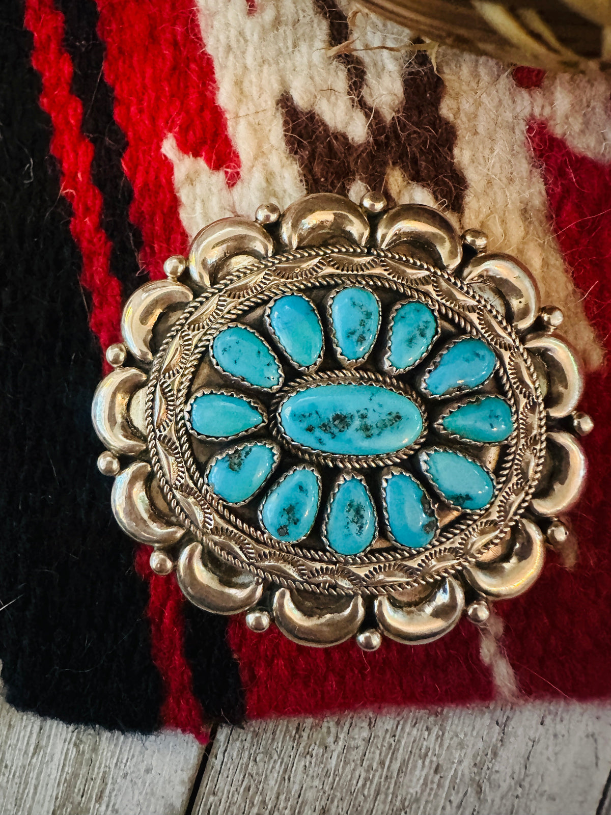 Vintage Old Pawn Navajo Turquoise & Sterling Silver Pendant, Signed