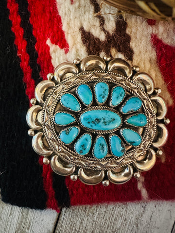 Vintage Old Pawn Navajo Turquoise & Sterling Silver Pendant, Signed
