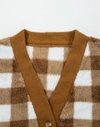 Checker Sherpa Button-Up Pocketed Cardigan