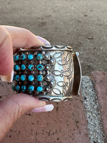 Estate Collection Old Pawn Navajo Sterling Silver & Turquoise Snake Eye Cuff Bracelet