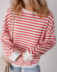 Stripe Drop Shoulder Crewneck Sweatshirt