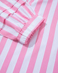 Stripe Puff Sleeve Buttoned V-Neck Blouse