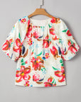 Floral Puff Short Sleeve Blouse
