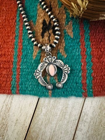 Navajo Sterling Silver Queen Pink Conch Naja Pendant by Kevin Billah