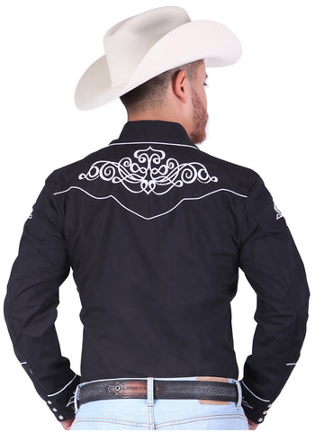 El General Embroidery Western Shirt Black/White 40983