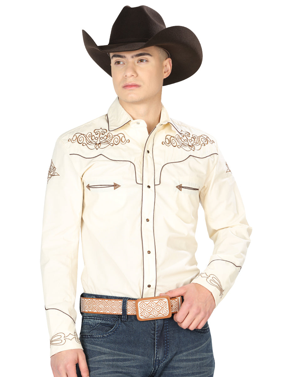 El General Embroidery Western Shirt Beige/Gold 40986