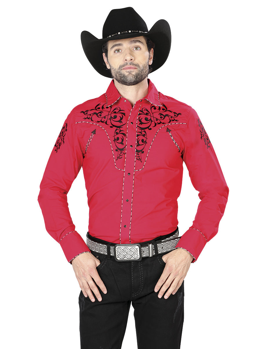 El General Embroidery Western Shirt Red/Black 40992