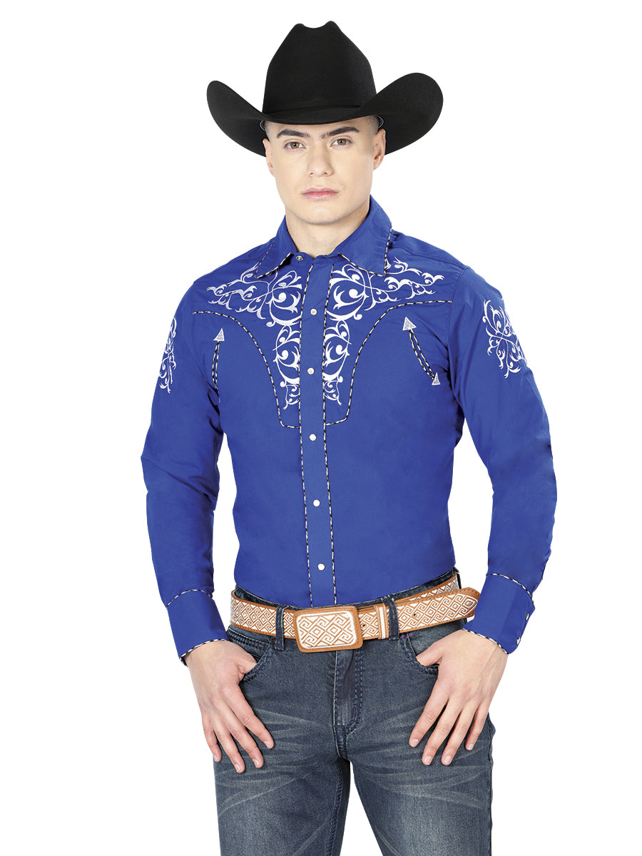 El General Embroidery Western Shirt Royal Blue/ White 40993