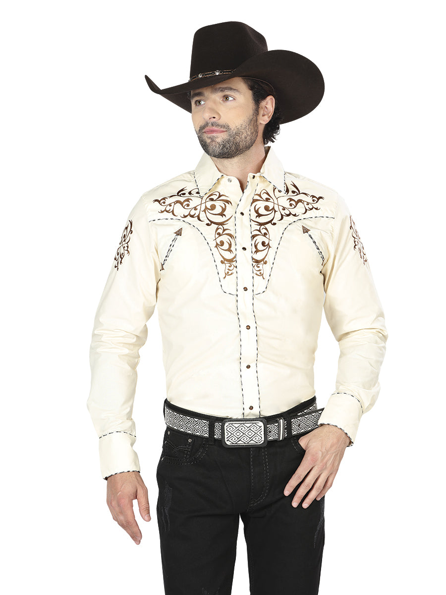 El General Embroidery Western Shirt Beige/Gold 40994