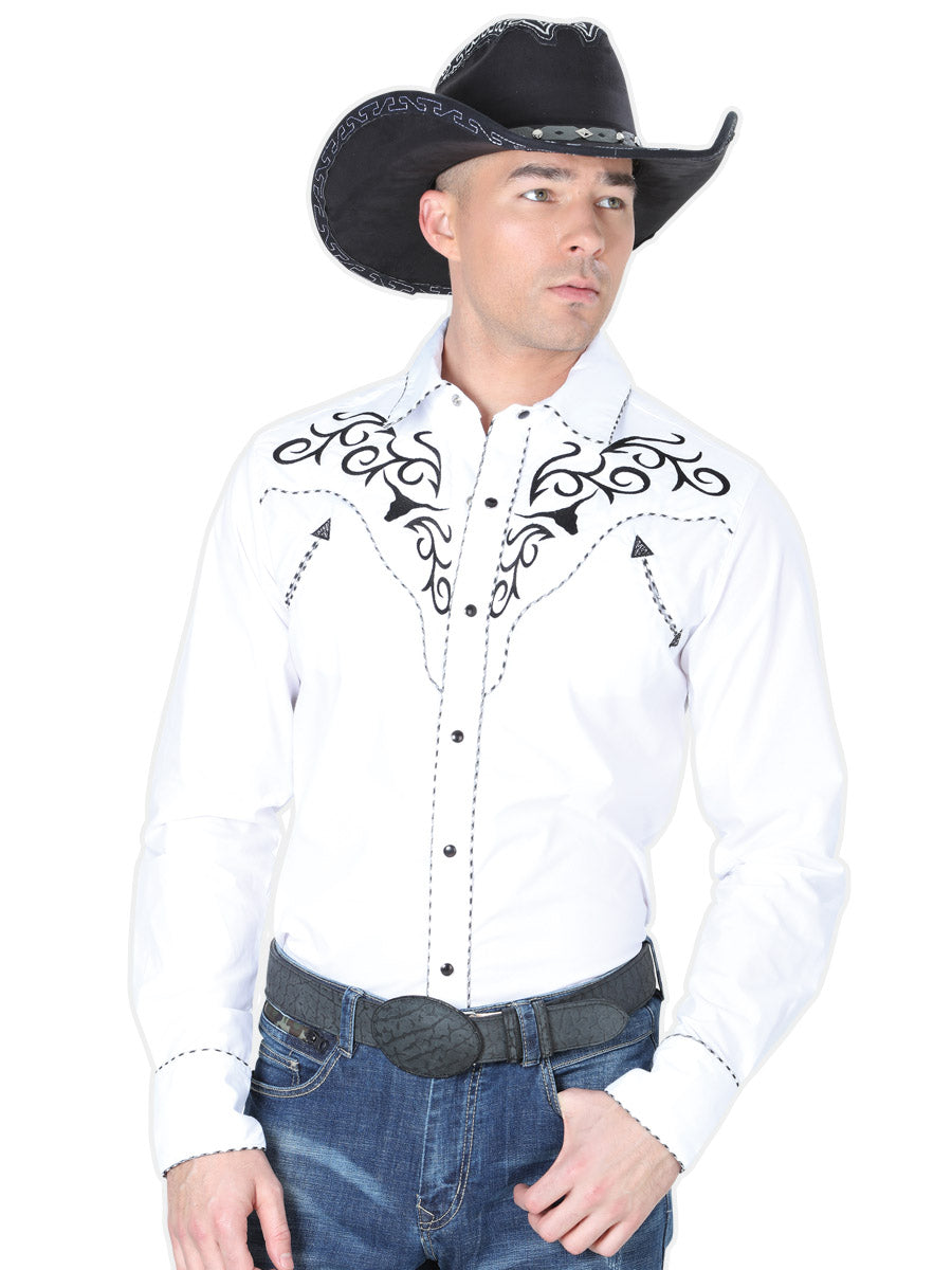 El General Embroidery Western Shirt White/Black 41004