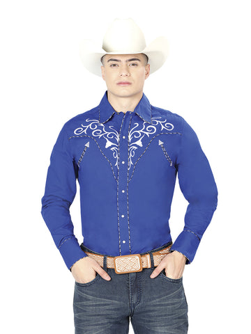 El General Embroidery Western Shirt Royal Blue/White 41005