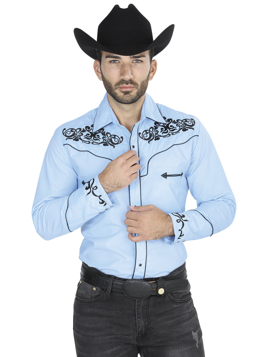 El General Embroidery Western Shirt Blue/Black 41207