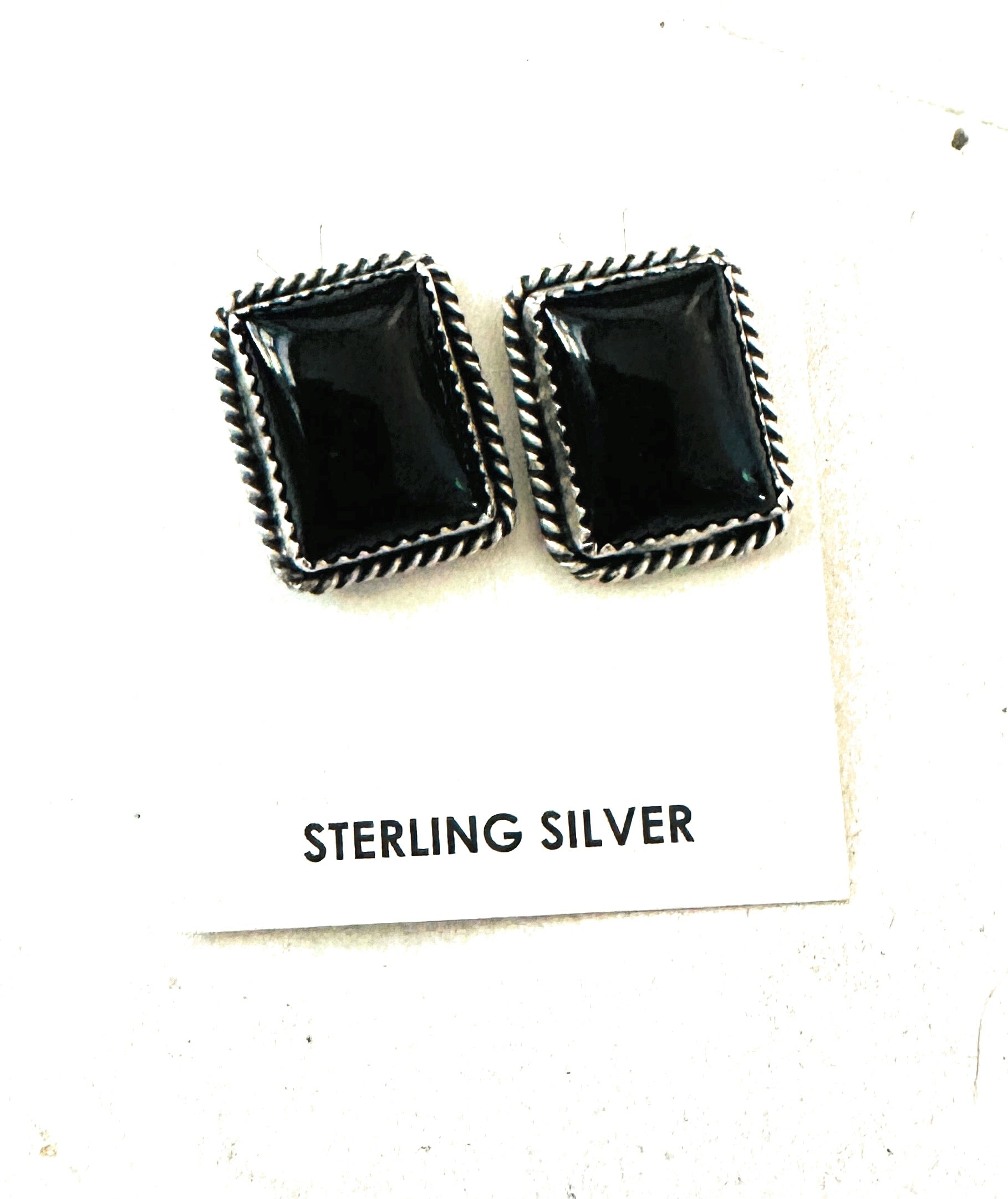 Navajo Onyx & Sterling Silver Post Earrings