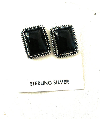 Navajo Onyx & Sterling Silver Post Earrings