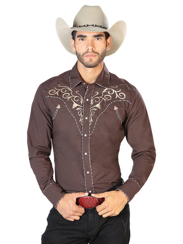 El General Embroidery Western Shirt Brown/Gold 42891