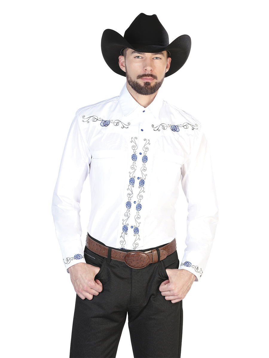 El General Embroidery Western Shirt White/Blue 42938