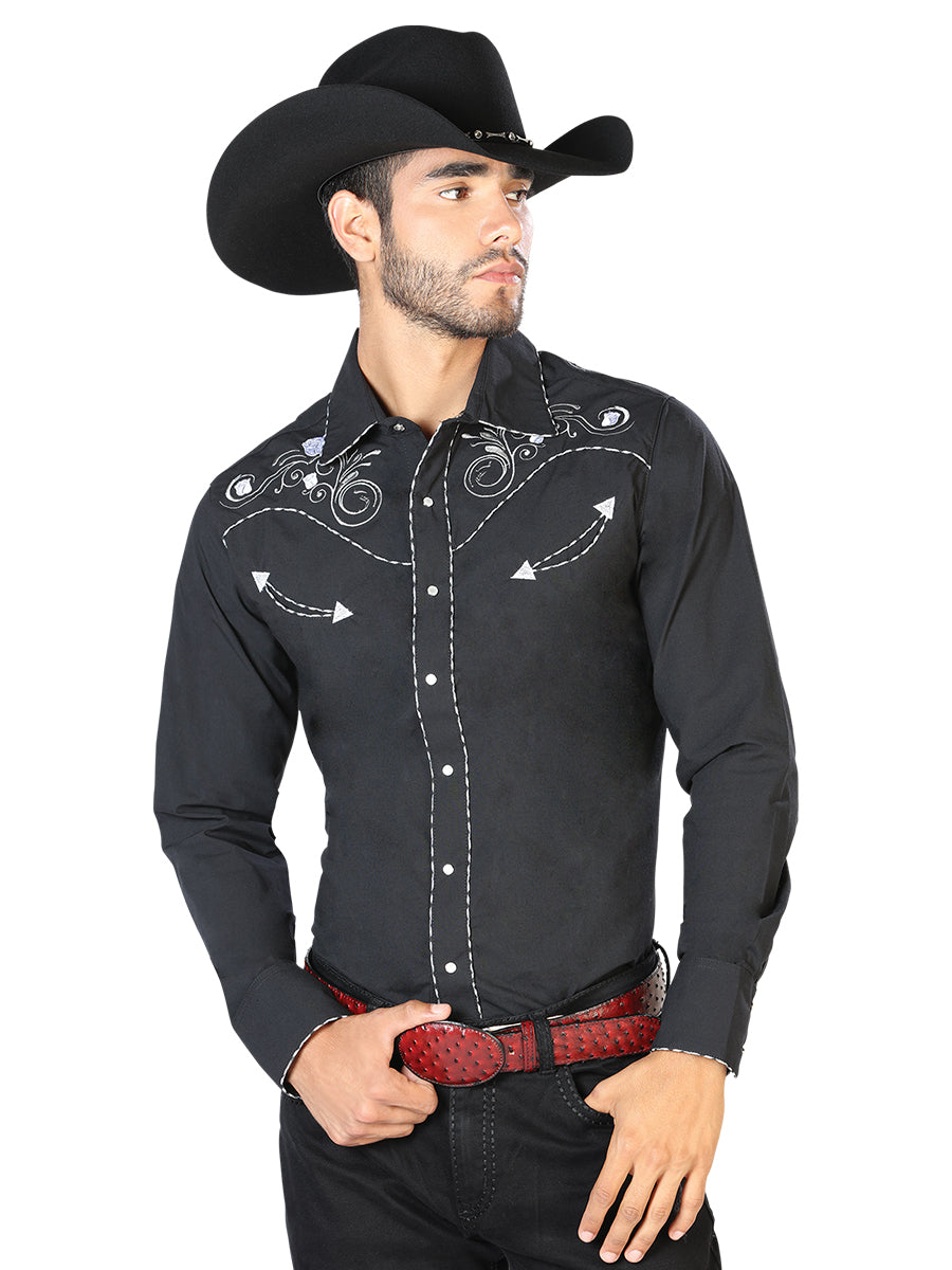 El General Embroidery Western Shirt Black/White 42940