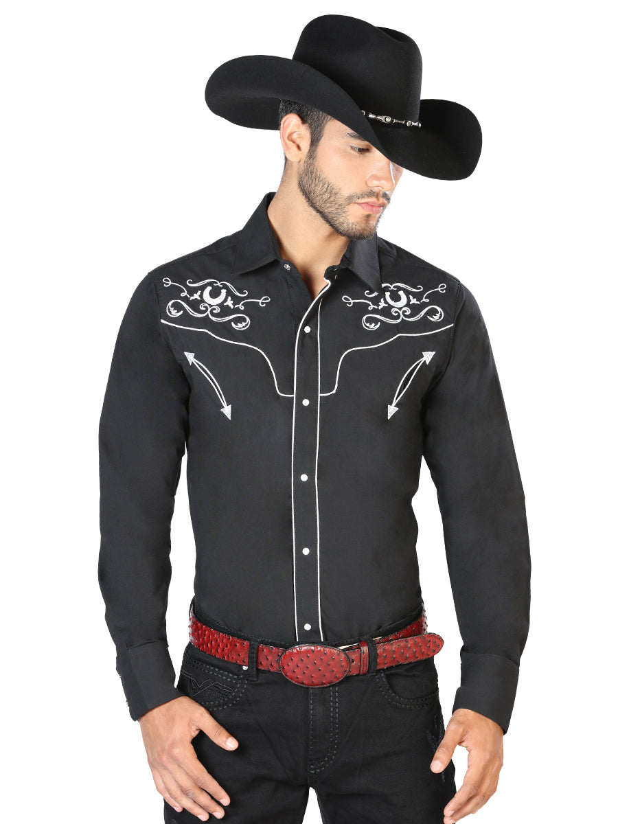 El General Embroidery Western Shirt Black/White 42945