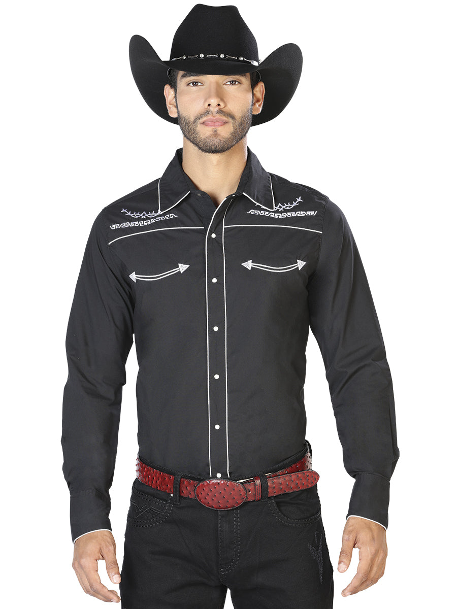 El General Embroidery Western Shirt Black/White 42949