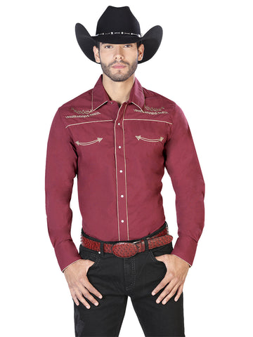 El General Embroidery Western Shirt Burgandy/Gold 42951