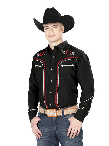 El General Embroidery Western Shirt Black/Red 43293