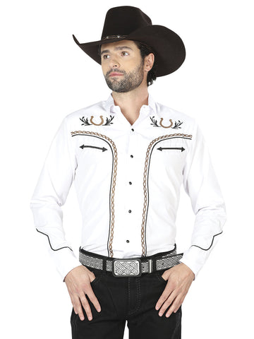 El General Embroidery Western Shirt White/Gold 43296