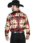 Burgundy And Gold Casual Long Sleeve Shirt 44103