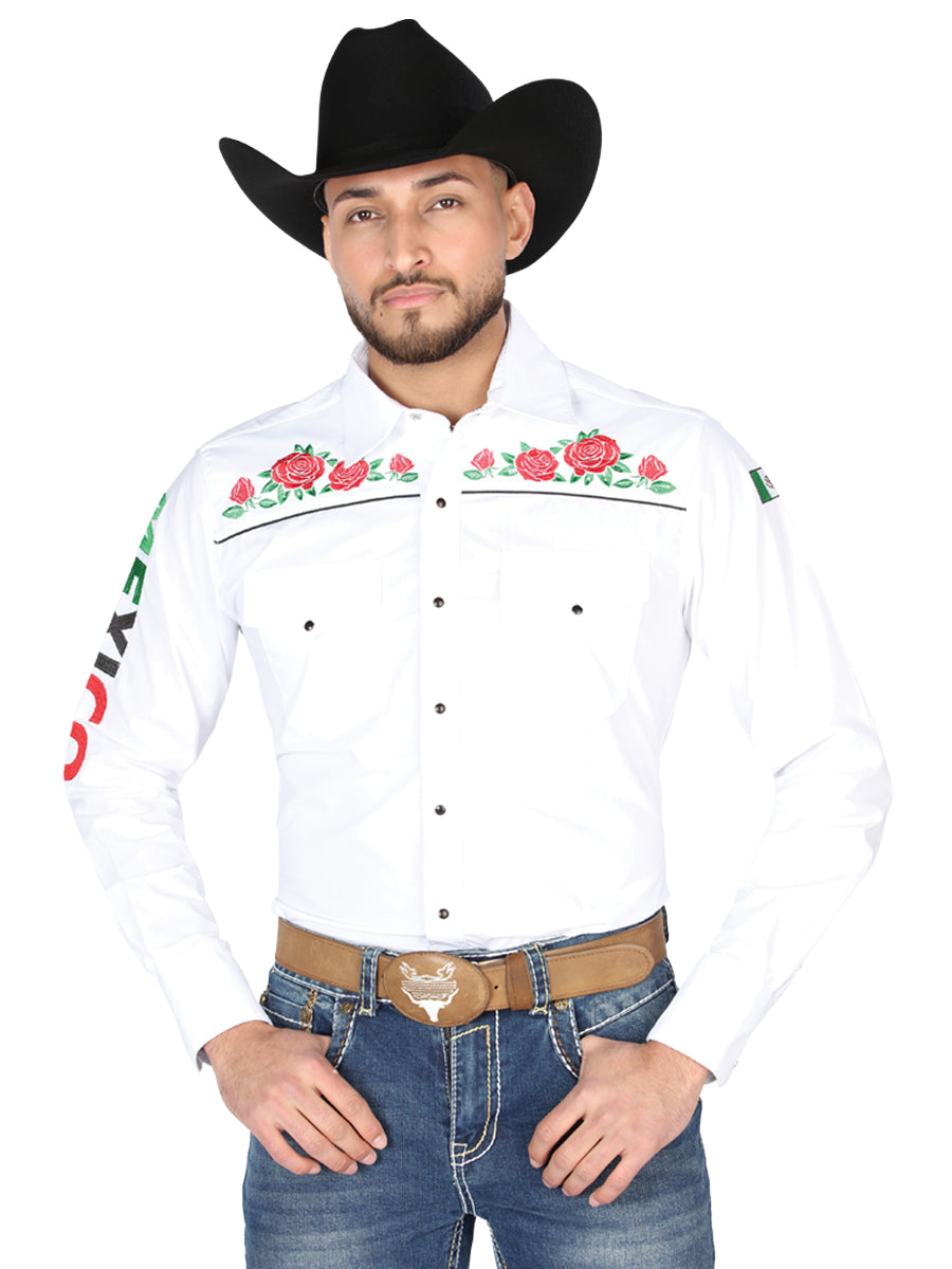 El General Embroidery Western Shirt White/Roses 44294