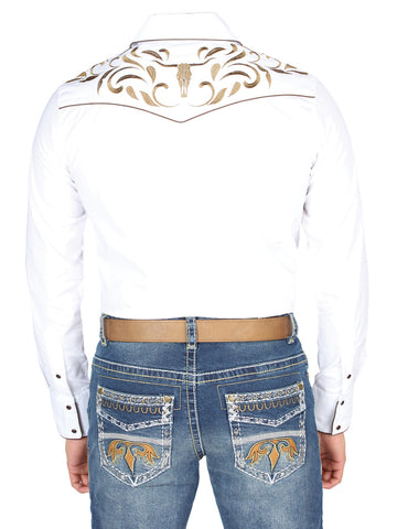 El General Embroidery Western Shirt White/Gold 44295