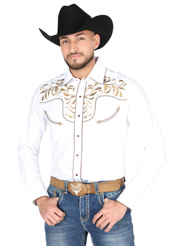 El General Embroidery Western Shirt White/Gold 44295