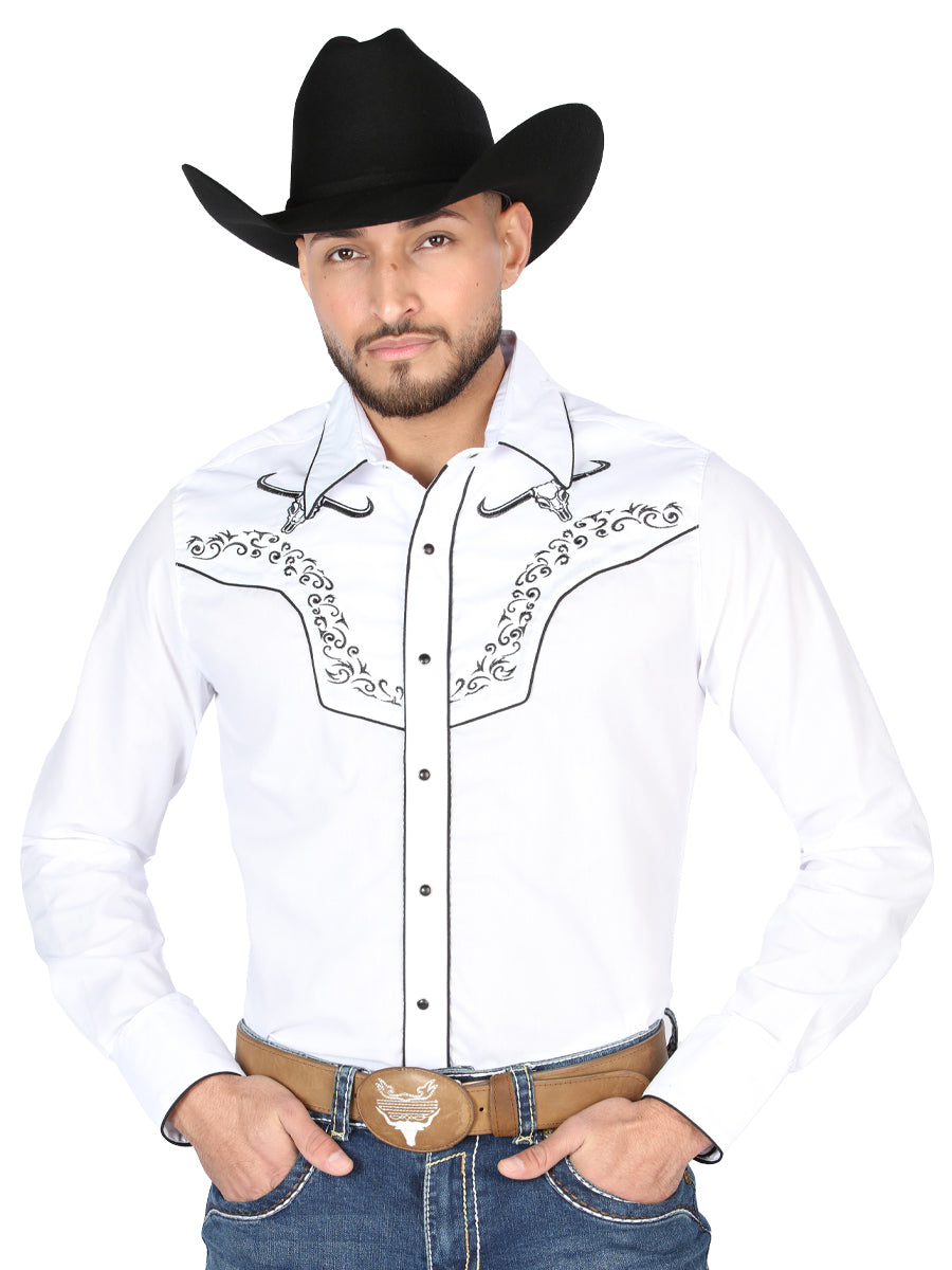 El General Embroidery Western Shirt White/Black 44302