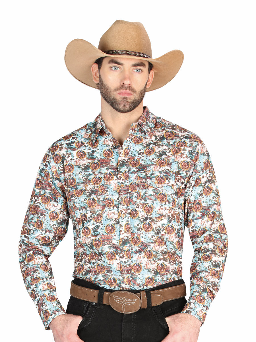 El General - Casual Long Sleeve Shirt - Brown/Blue 44330