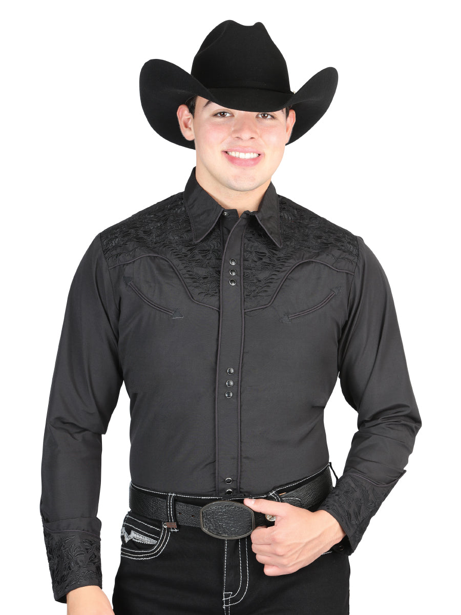 El Señor De Los Cielos Embroidery Shirt Black/Black 44331