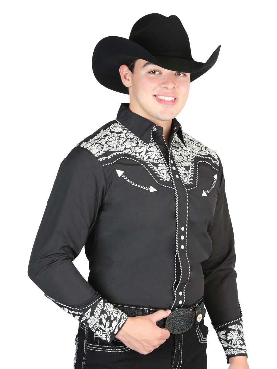 El Señor De Los Cielos Embroidery Shirt Black/Silver 44333