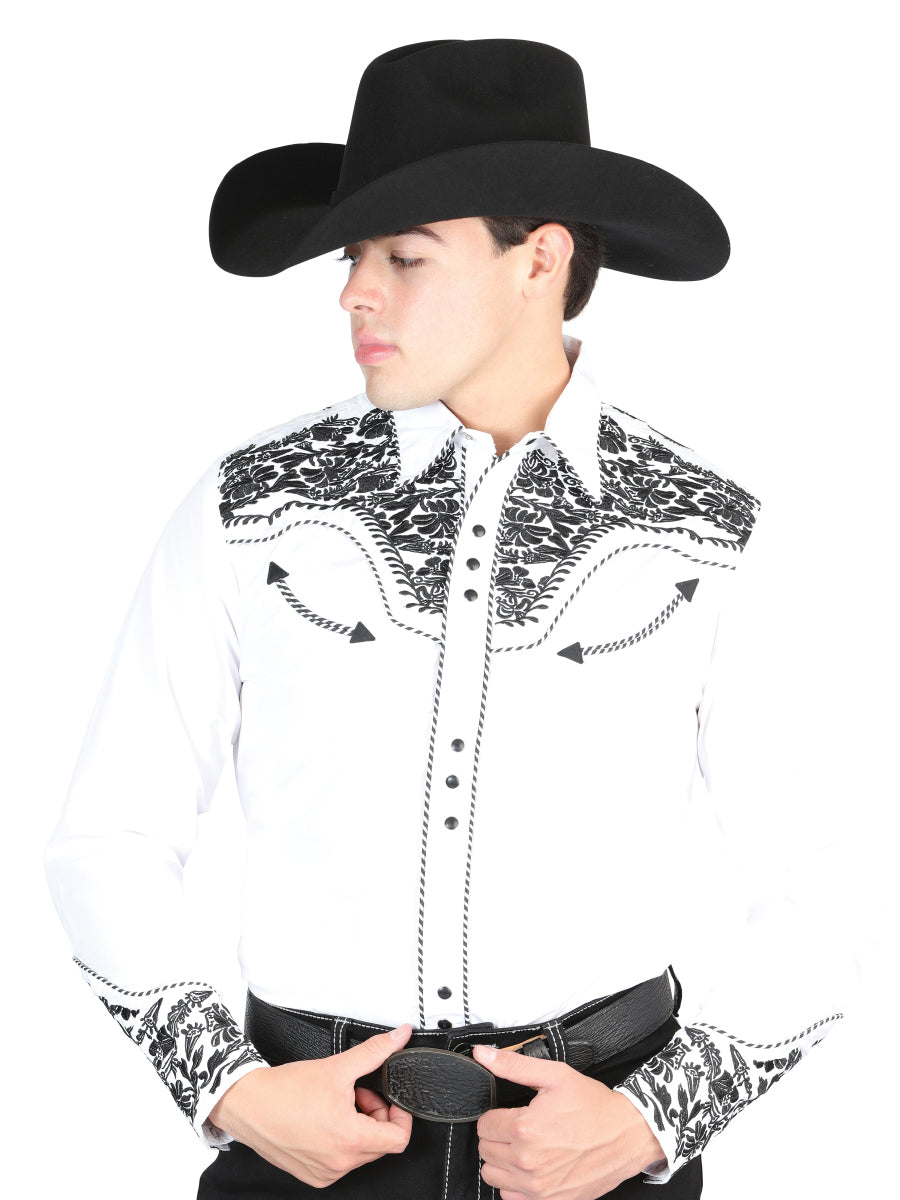 El Señor De Los Cielos Embroidery Shirt White/Black 44334