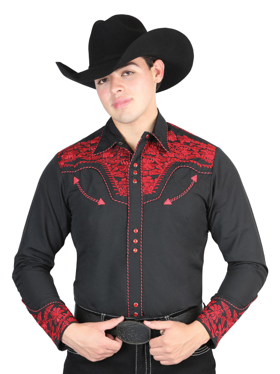 El Señor De Los Cielos Embroidery Shirt Black/Red 44335