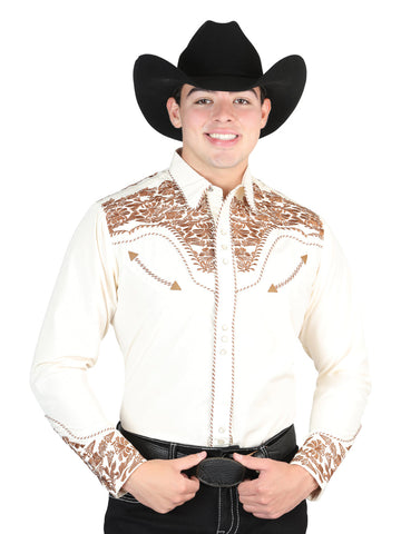 El Señor De Los Cielos Embroidery Shirt Beige/Dark Camel 44336