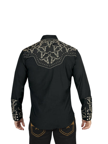 El Señor De Los Cielos Embroidery Shirt Black/Gold 44338